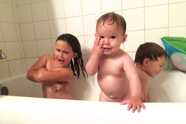 bath time with three kids